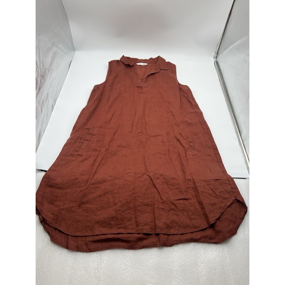 Zest Linen Rust Orange Size 18 (2XL) Shift Shirt Dress Lagenlook Coastal Chic